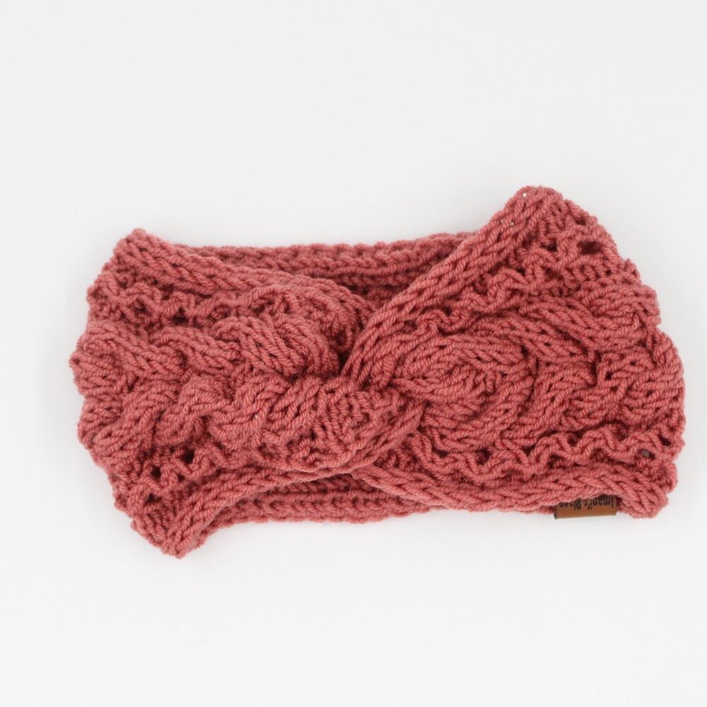 Handmade Hand Knit Superwash Merino Terracotta Pink Cable Knit Canyon Ear Warmer